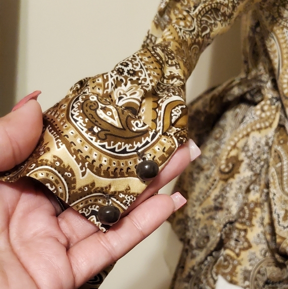 Talbots 100% Silk Brown Paisley Wrap Top - Picture 7 of 11
